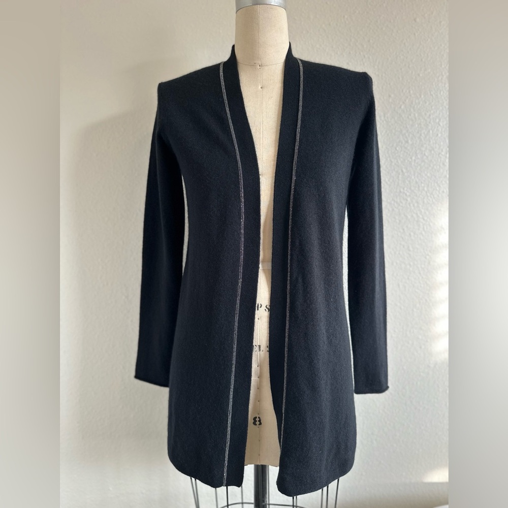 Neiman Marcus Black Open-Front Women’s Cardigan 100% Cashmere